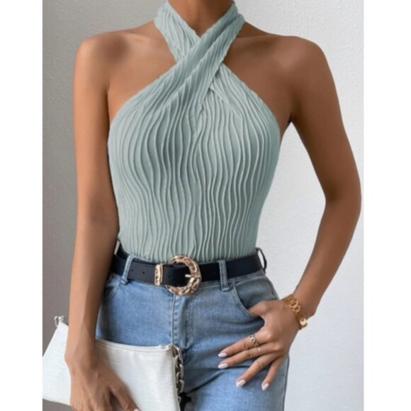 Boho white crisscross front halter top - Picture 13 of 15